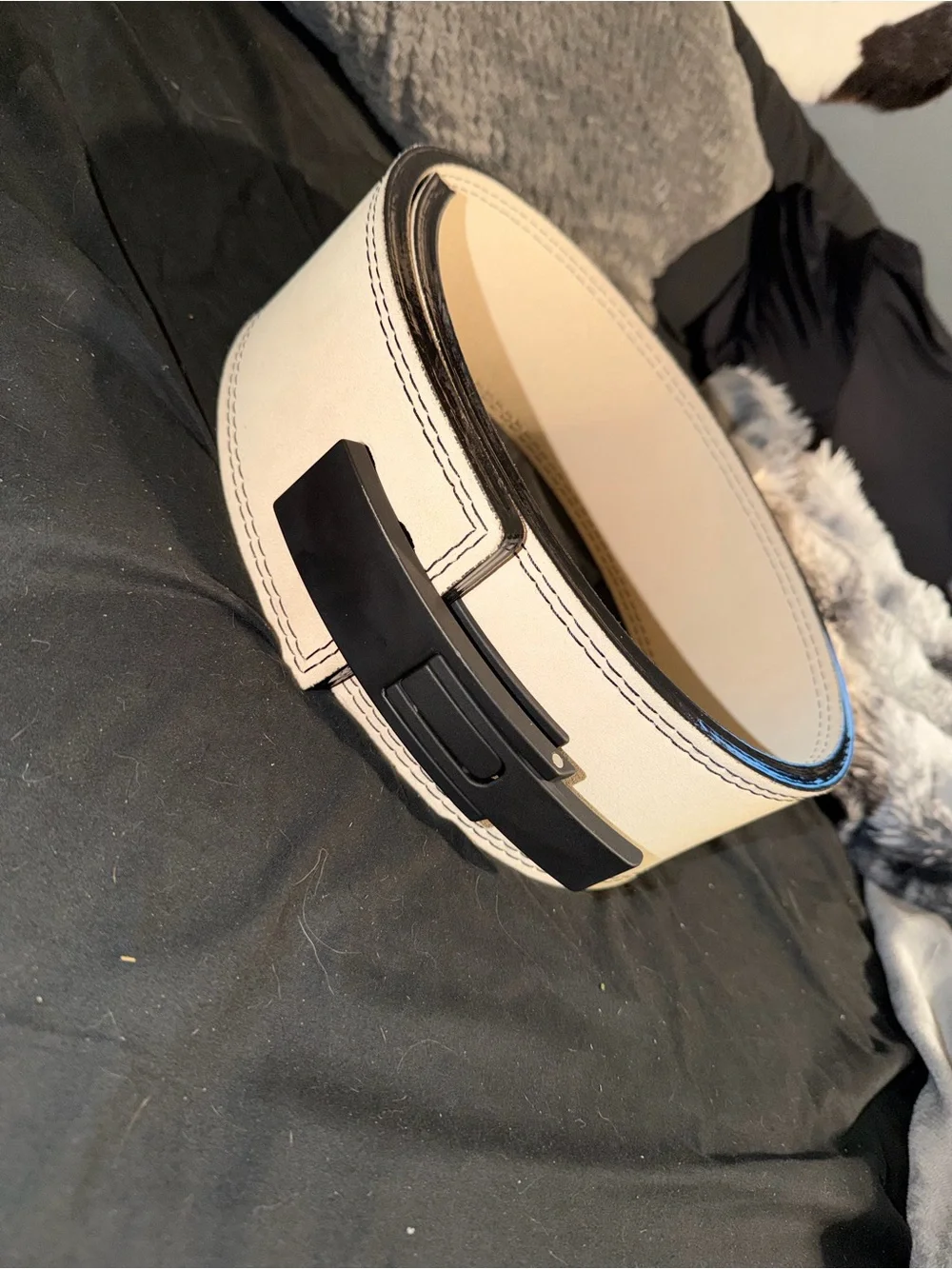 Calvin Klein White Leather Belt with Black Buckle